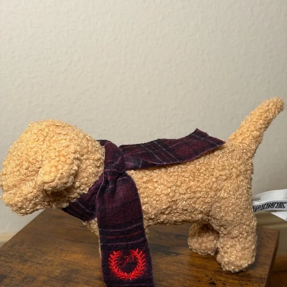 PINK Victoria's Secret Beige Plush Dog with Dark Scarf - Picture 7 of 10